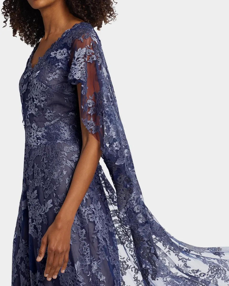 Rene Ruiz Collection V-Neck Lace Cape Gown | Thumbnail 5 Rene Ruiz Collection V-Neck Lace Cape Gown | Thumbnail 5