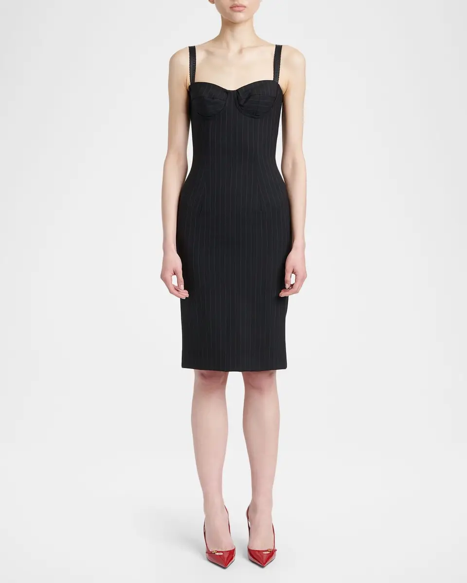 Dolce & Gabbana Sleeveless Pinstripe Wool-Silk Bustier Dress | Thumbnail 2