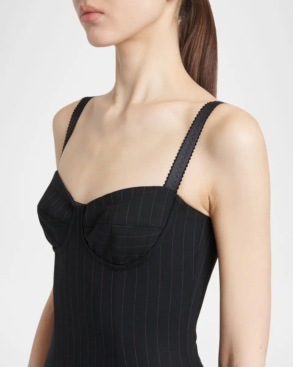 Dolce & Gabbana Sleeveless Pinstripe Wool-Silk Bustier Dress | Thumbnail 5