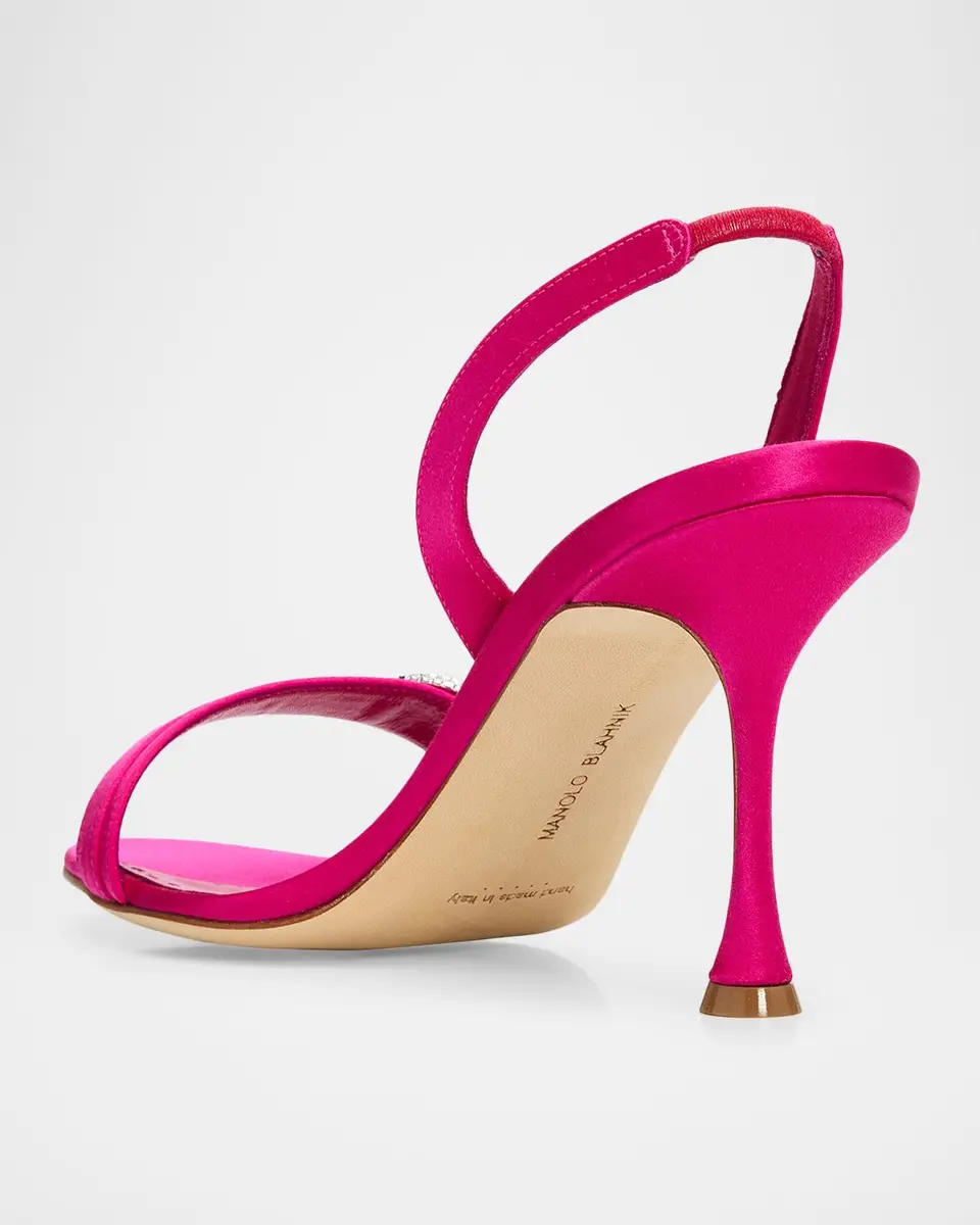 Manolo Blahnik 90mm Zutosan Satin Embellished Buckle Slingback Sandals | Thumbnail 2