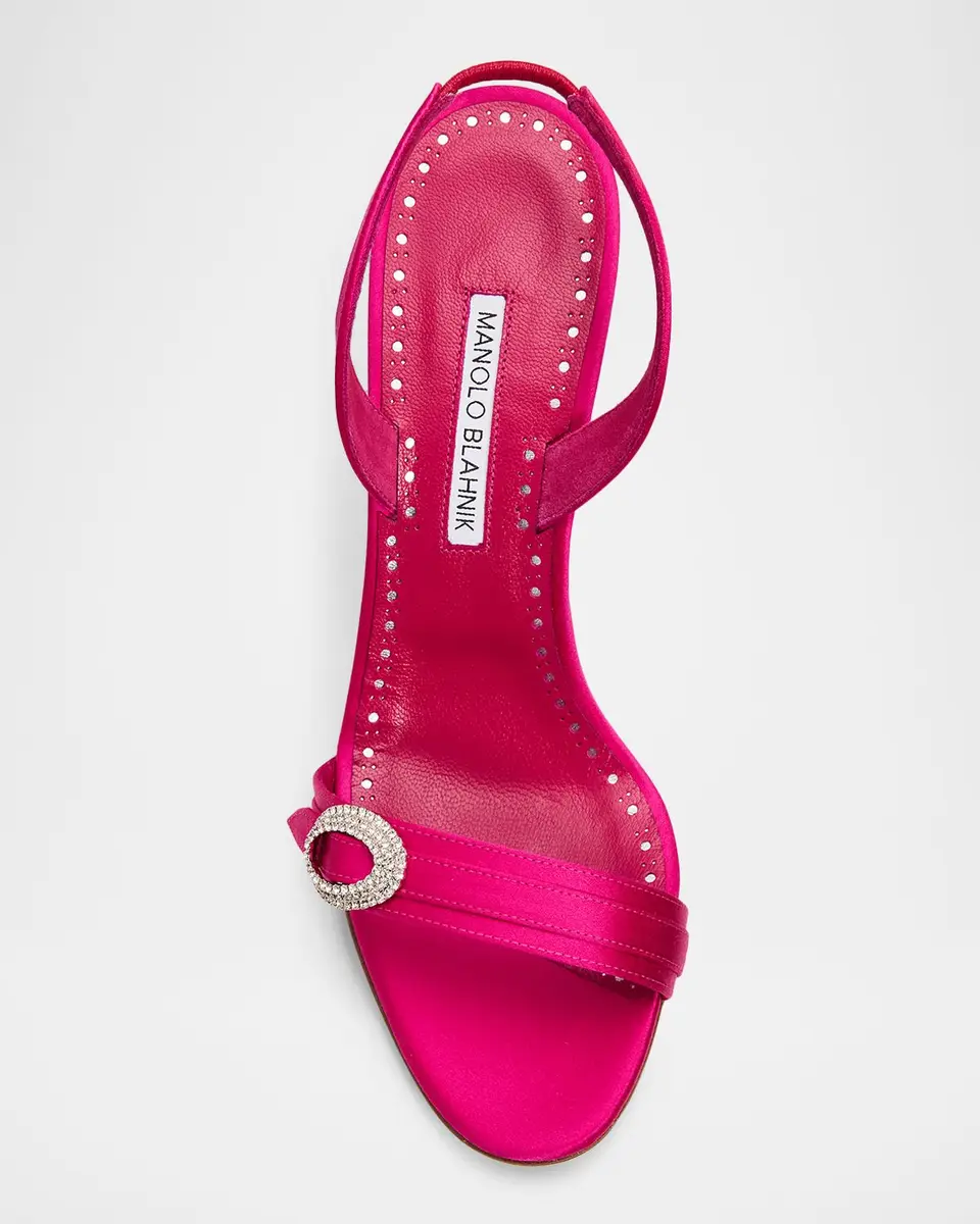 Manolo Blahnik 90mm Zutosan Satin Embellished Buckle Slingback Sandals | Thumbnail 4