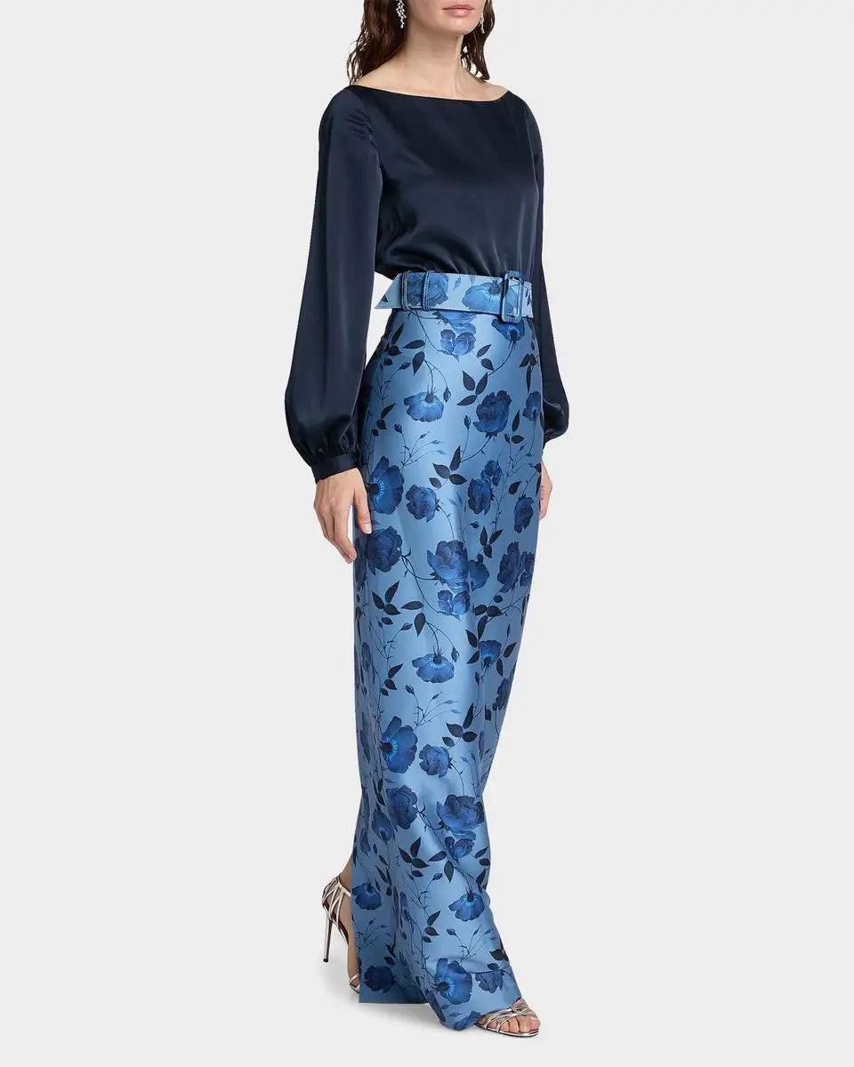 SACHIN & BABI Astor Satin Belted Floral Gown | Thumbnail 2
