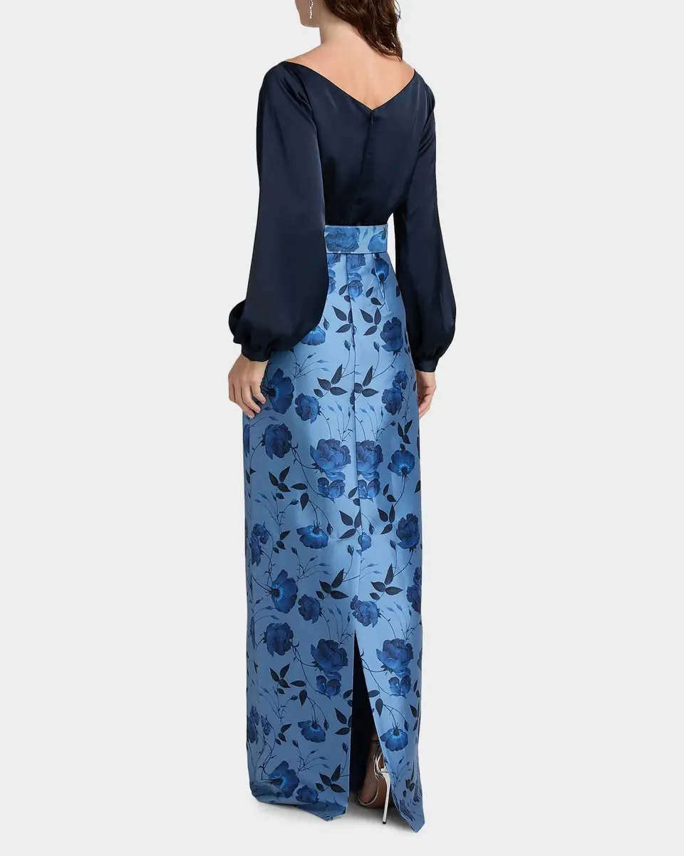 SACHIN & BABI Astor Satin Belted Floral Gown | Thumbnail 3