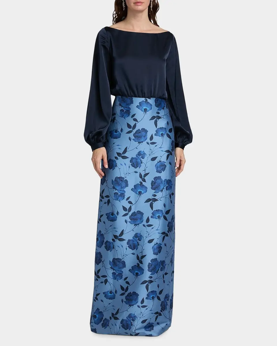 SACHIN & BABI Astor Satin Belted Floral Gown | Thumbnail 5