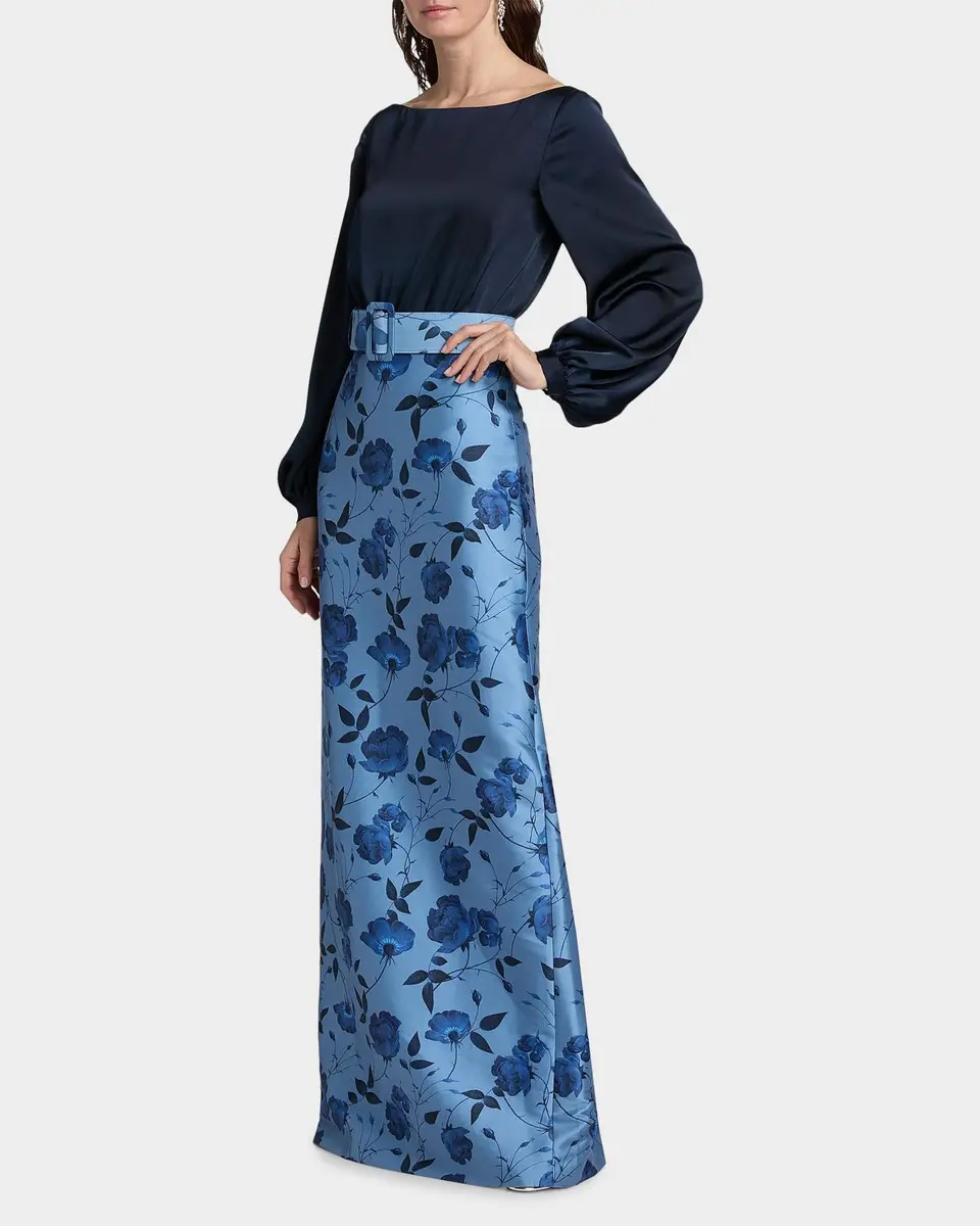 SACHIN & BABI Astor Satin Belted Floral Gown | Thumbnail 7
