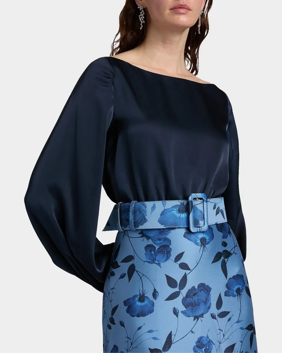 SACHIN & BABI Astor Satin Belted Floral Gown | Thumbnail 8