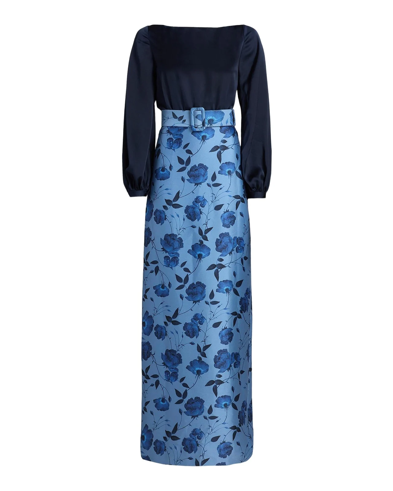 Astor Satin Belted Floral Gown Astor Satin Belted Floral Gown