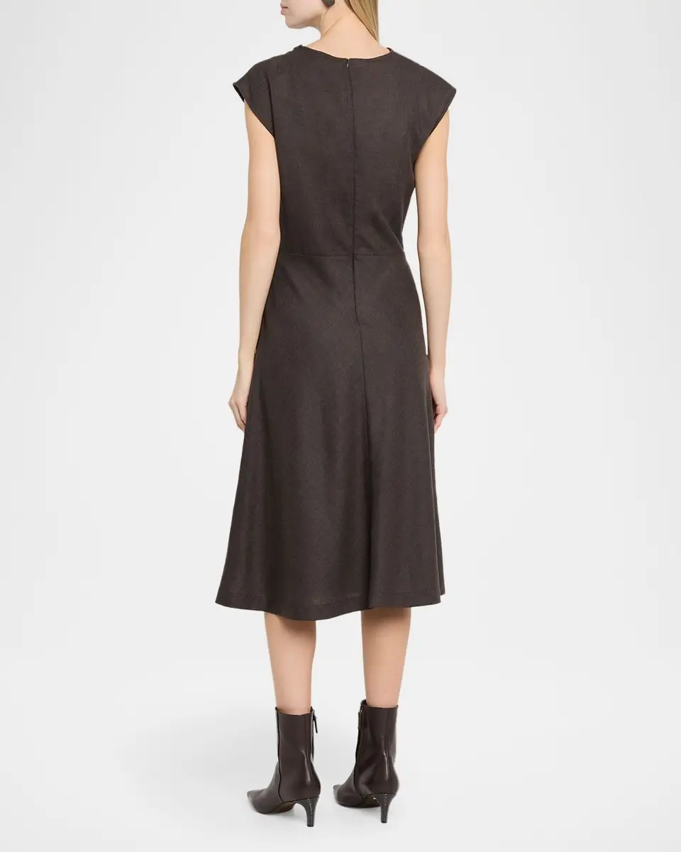 Brunello Cucinelli Fluid Wool Twill Cowl-Neck Midi Dress | Thumbnail 3 Brunello Cucinelli Fluid Wool Twill Cowl-Neck Midi Dress | Thumbnail 3