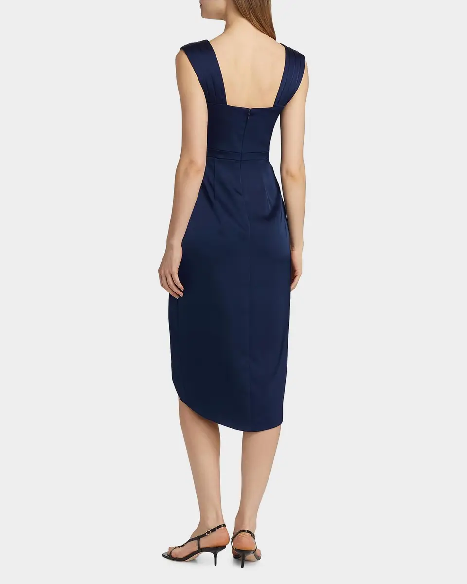 THEIA Stephanie Satin Wrap Midi Cocktail Dress | Thumbnail 3 THEIA Stephanie Satin Wrap Midi Cocktail Dress | Thumbnail 3