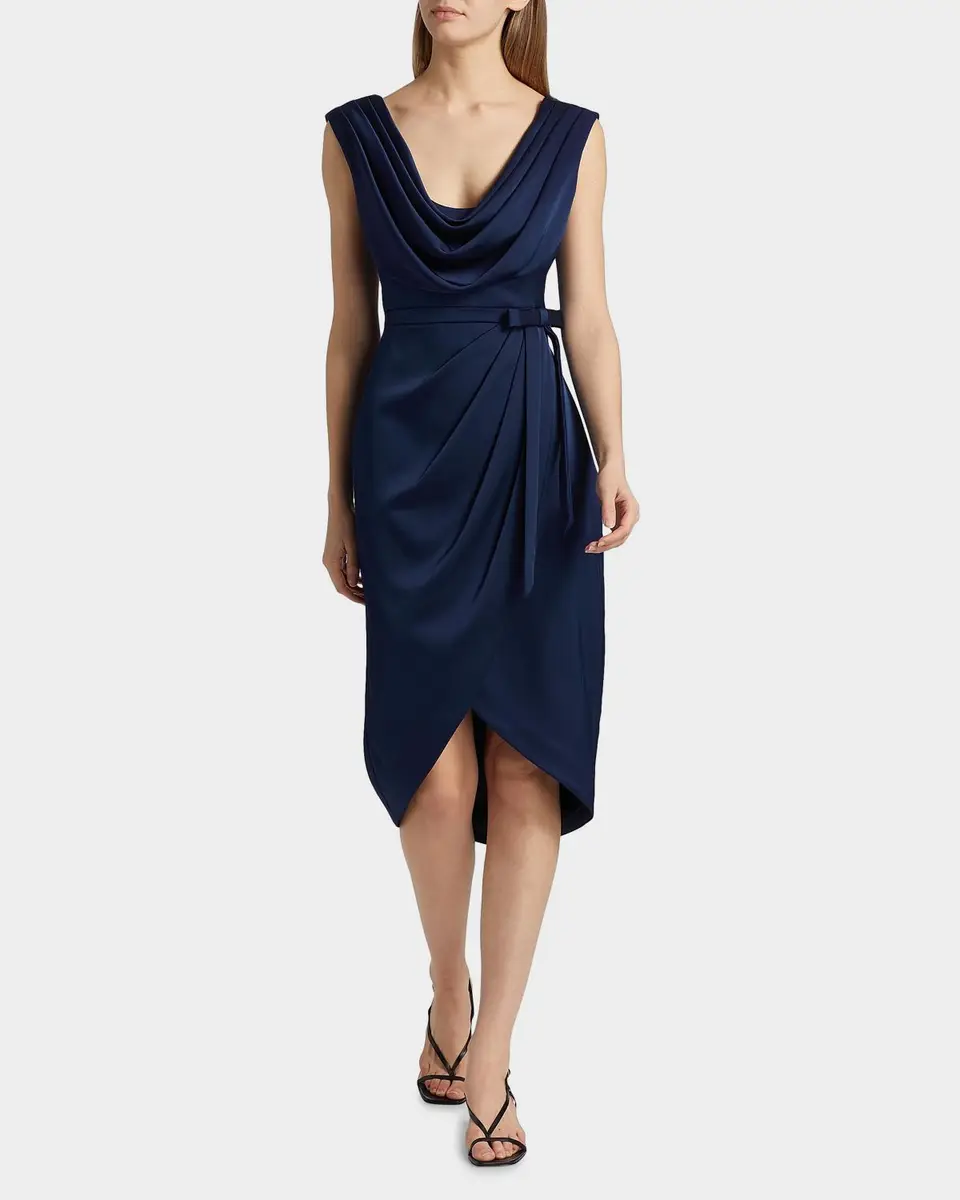 THEIA Stephanie Satin Wrap Midi Cocktail Dress | Thumbnail 4 THEIA Stephanie Satin Wrap Midi Cocktail Dress | Thumbnail 4