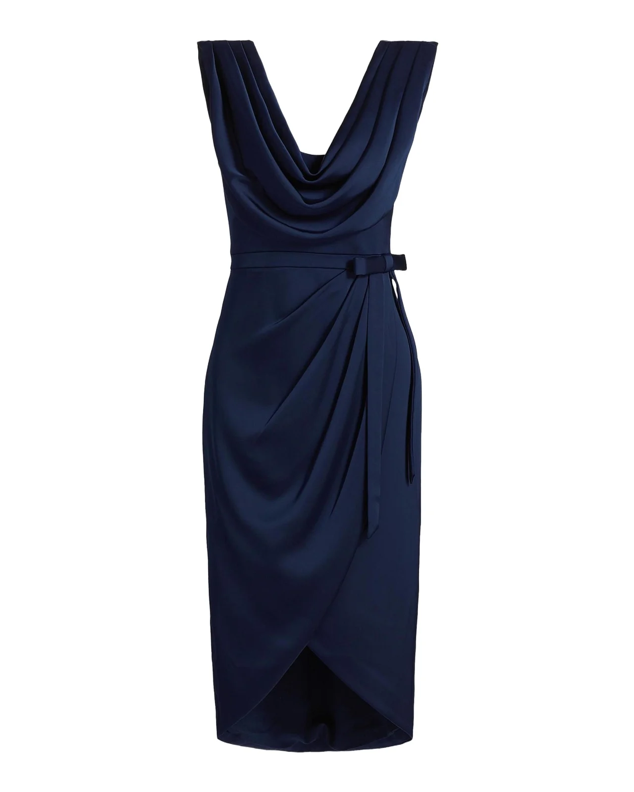 THEIA Stephanie Satin Wrap Midi Cocktail Dress