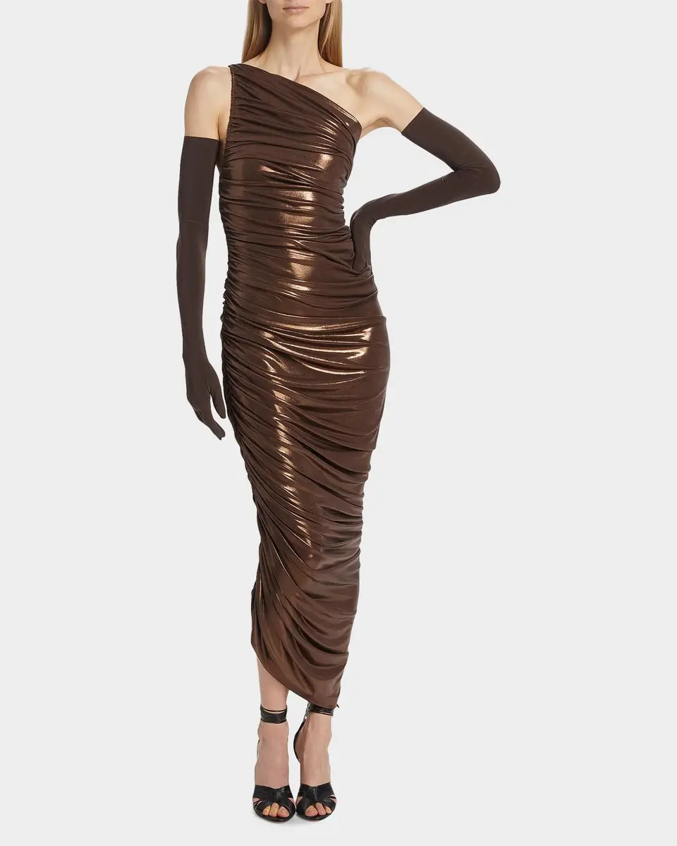 Norma Kamali Diana Metallic One-Shoulder Midi Dress | Thumbnail 2 Norma Kamali Diana Metallic One-Shoulder Midi Dress | Thumbnail 2