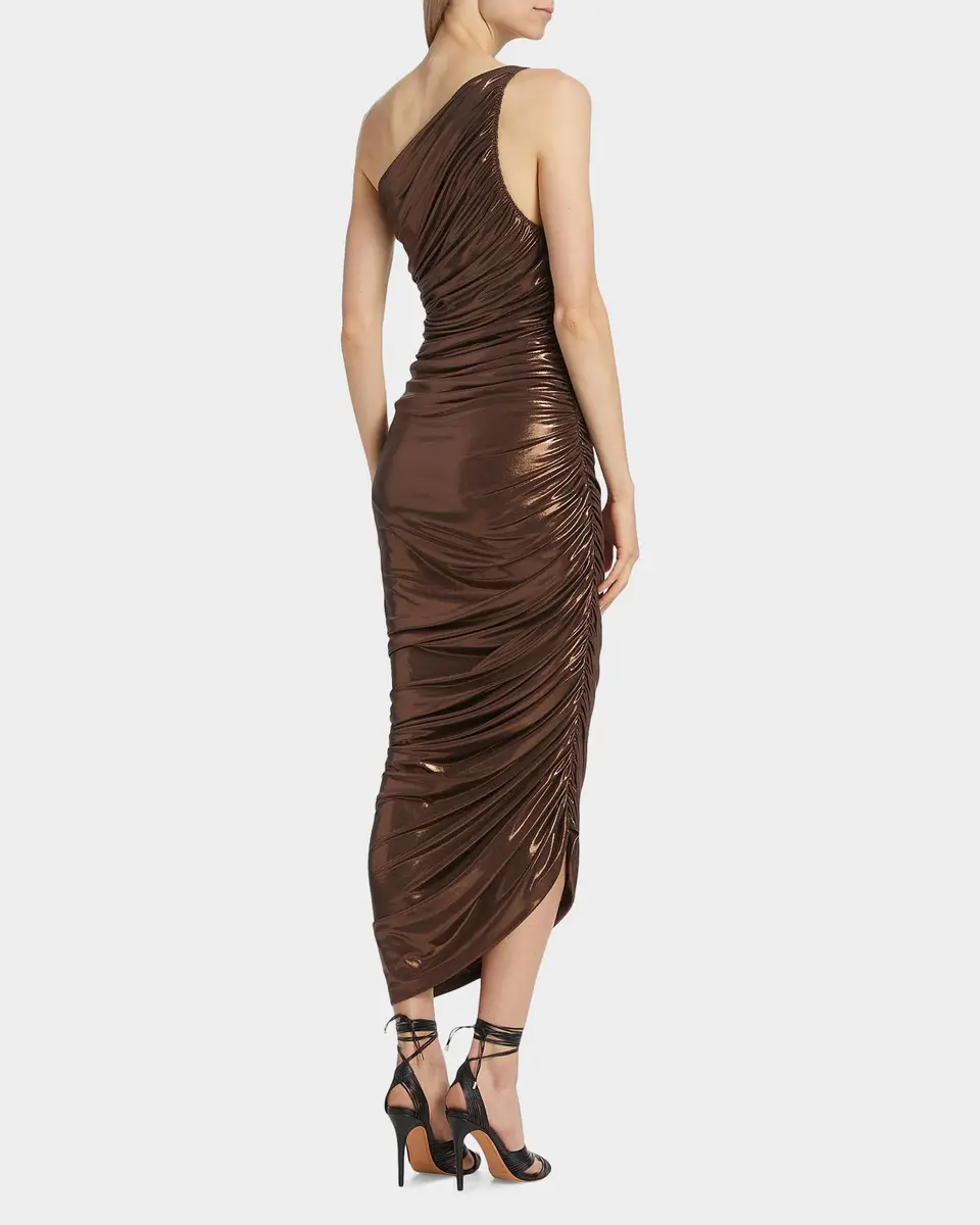 Norma Kamali Diana Metallic One-Shoulder Midi Dress | Thumbnail 3 Norma Kamali Diana Metallic One-Shoulder Midi Dress | Thumbnail 3