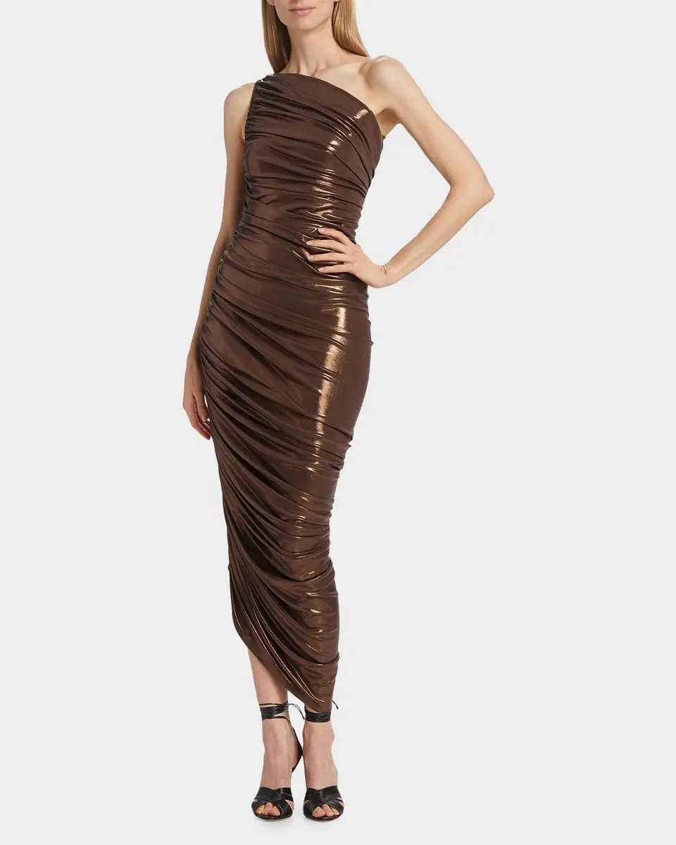 Norma Kamali Diana Metallic One-Shoulder Midi Dress | Thumbnail 4 Norma Kamali Diana Metallic One-Shoulder Midi Dress | Thumbnail 4