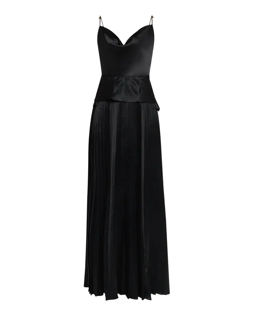 Cowl-Neck Pleated Satin Peplum Gown Cowl-Neck Pleated Satin Peplum Gown