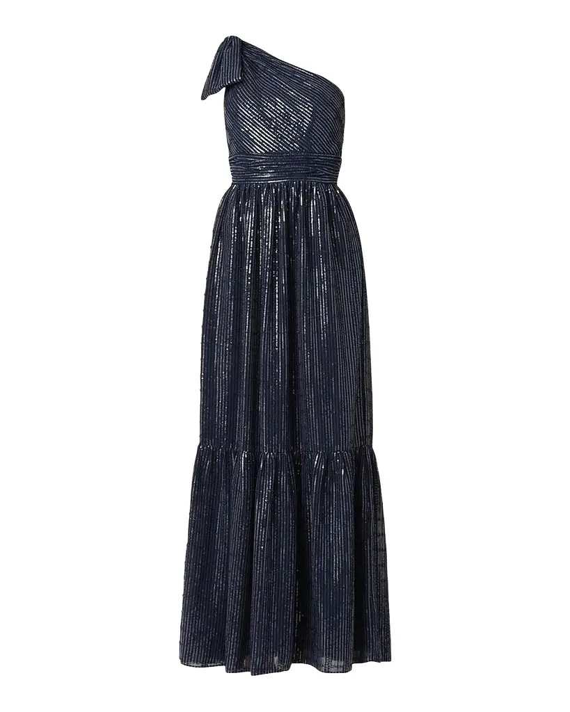 Shoshanna Indigo Sequined One-Shoulder Gown | Image 1 Shoshanna Indigo Sequined One-Shoulder Gown | Image 1