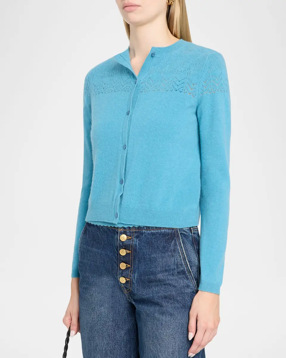 Ulla Johnson Cassia Pointelle Knit Crewneck Cardigan | Thumbnail 4 Ulla Johnson Cassia Pointelle Knit Crewneck Cardigan | Thumbnail 4