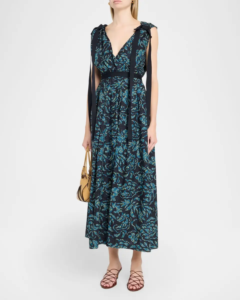 Ulla Johnson Karina Sleeveless Floral Cotton Bow Midi Dress | Thumbnail 4 Ulla Johnson Karina Sleeveless Floral Cotton Bow Midi Dress | Thumbnail 4