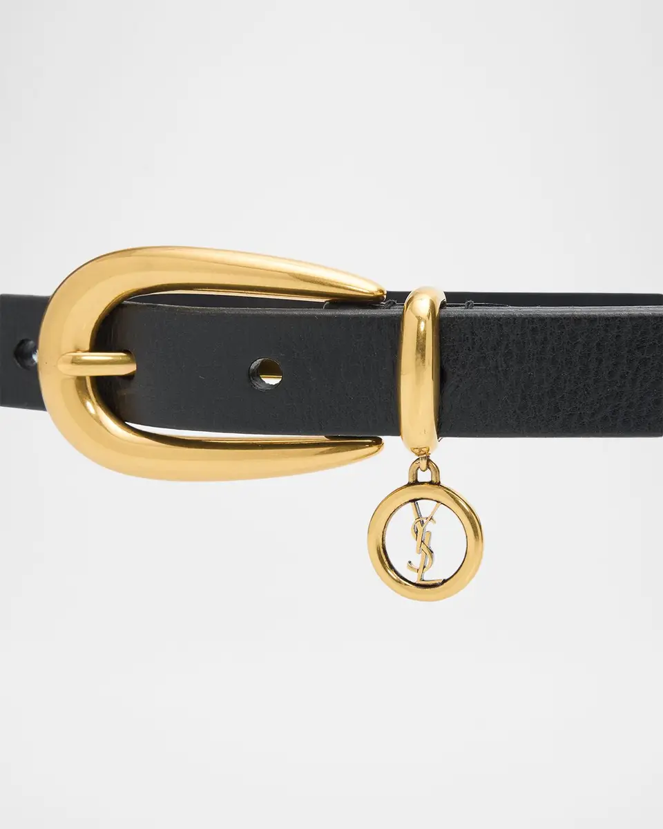 Saint Laurent Cassandre Charm Thin Leather Belt | Thumbnail 2