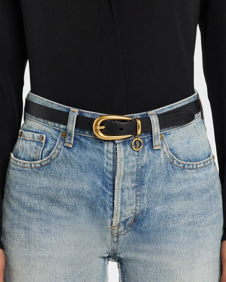 Saint Laurent Cassandre Charm Thin Leather Belt | Thumbnail 3