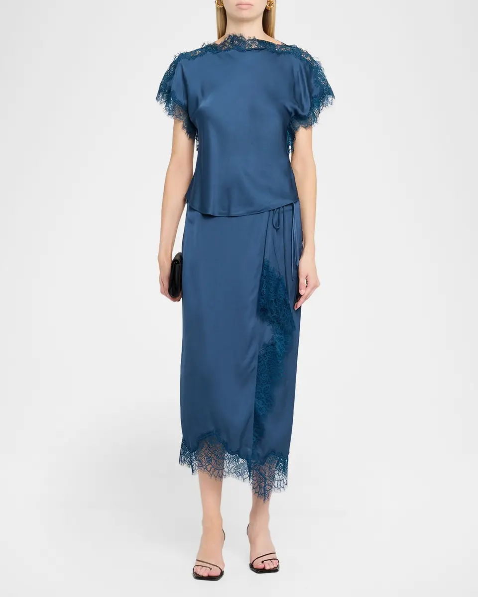 A.L.C. Bree Lace-Trim Satin Midi Skirt | Thumbnail 2 A.L.C. Bree Lace-Trim Satin Midi Skirt | Thumbnail 2