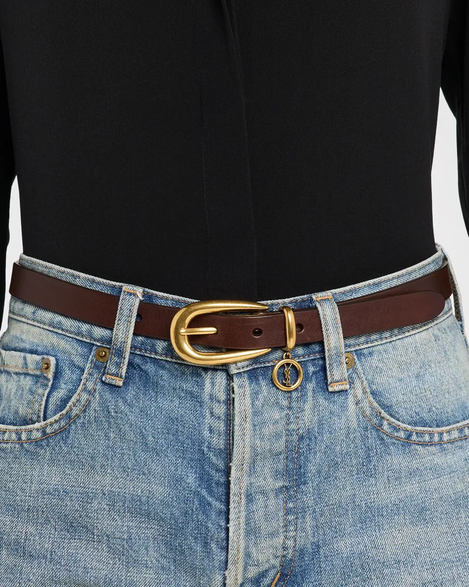 Saint Laurent Cassandre Charm Thin Leather Belt | Thumbnail 2