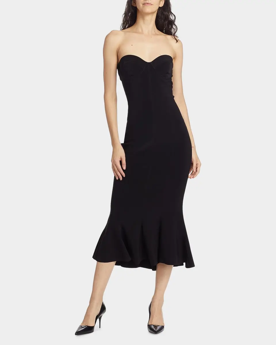 Norma Kamali Strapless Corset Midi Dress | Thumbnail 2 Norma Kamali Strapless Corset Midi Dress | Thumbnail 2