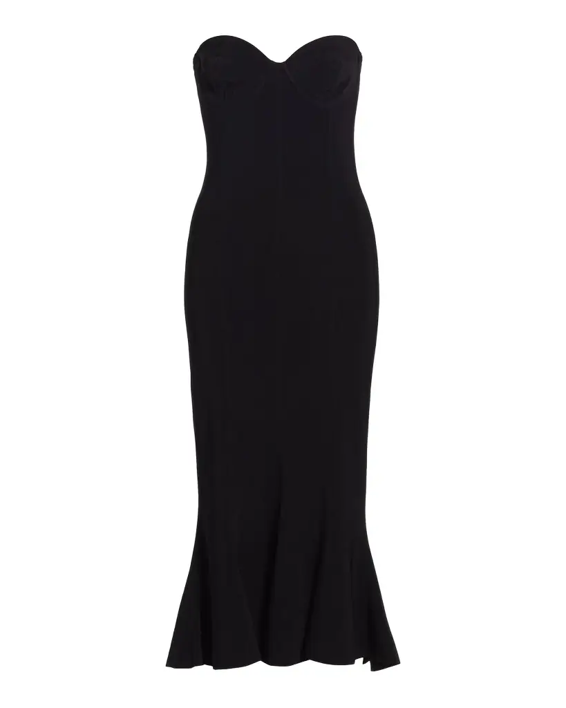 Norma Kamali Strapless Corset Midi Dress | Image 1 Norma Kamali Strapless Corset Midi Dress | Image 1