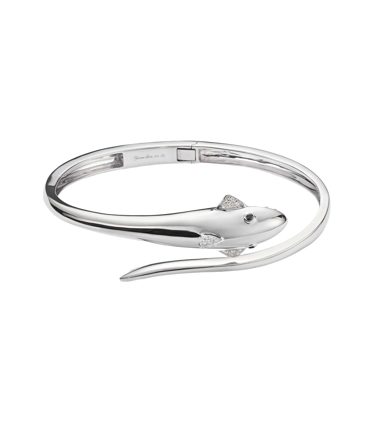 Requin 9kt white gold bangle with diamonds