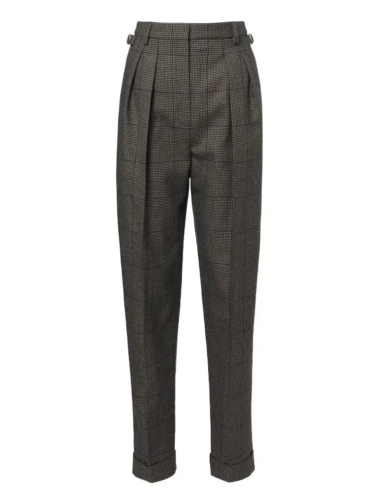 Checked wool straight pants