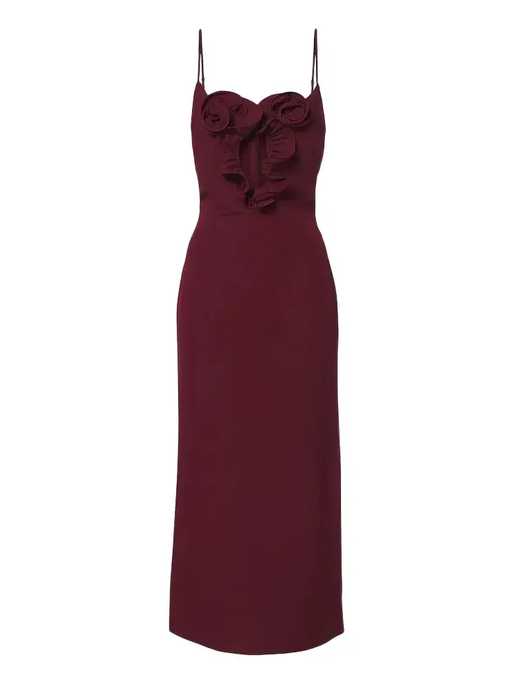 Floral-appliqué cotton and silk midi dress Floral-appliqué cotton and silk midi dress