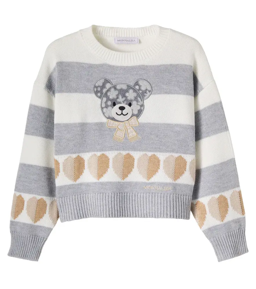 Monnalisa Patch-appliqué striped sweater | Image 1 Monnalisa Patch-appliqué striped sweater | Image 1