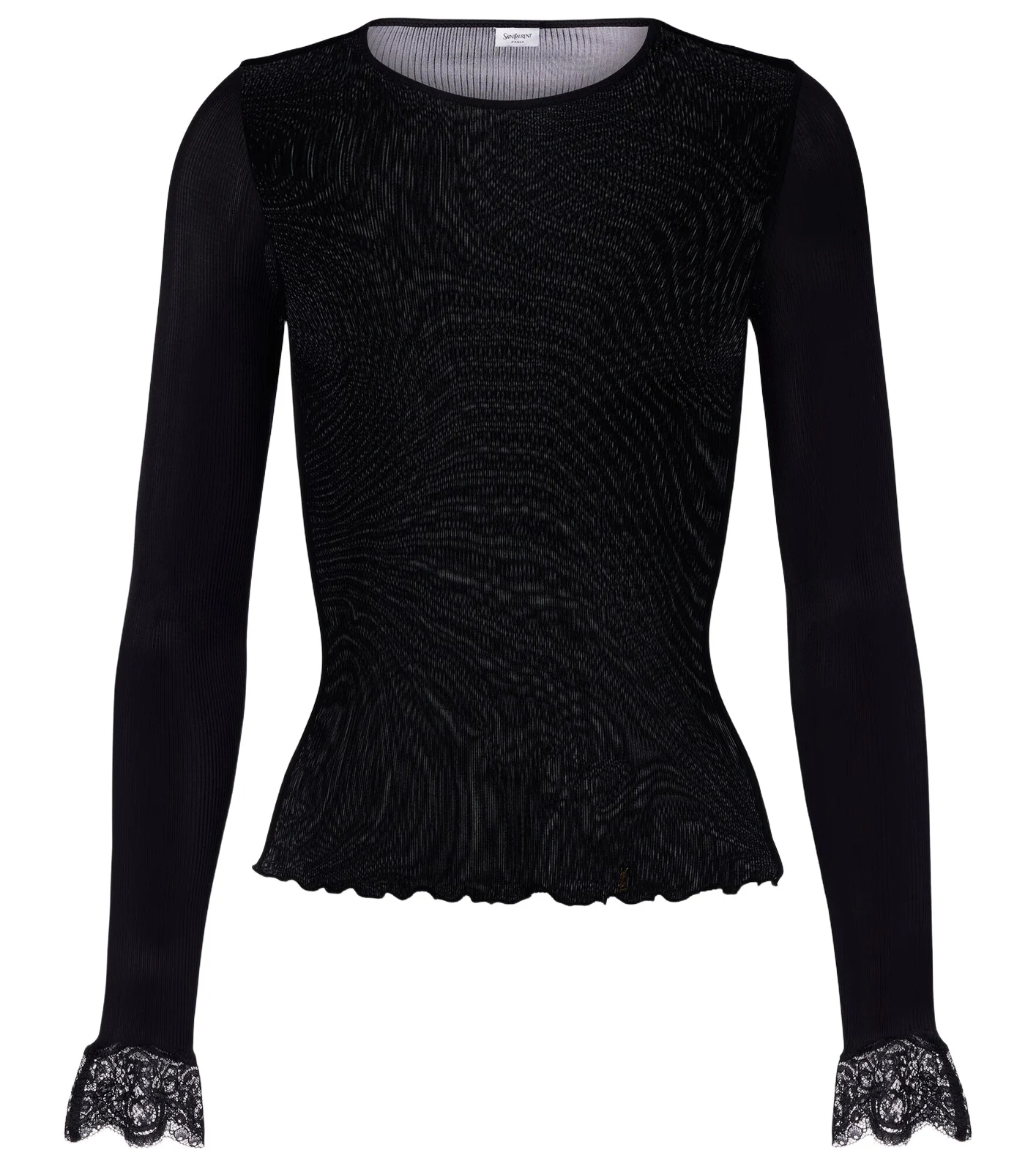 Lace-trimmed ribbed-knit silk top
