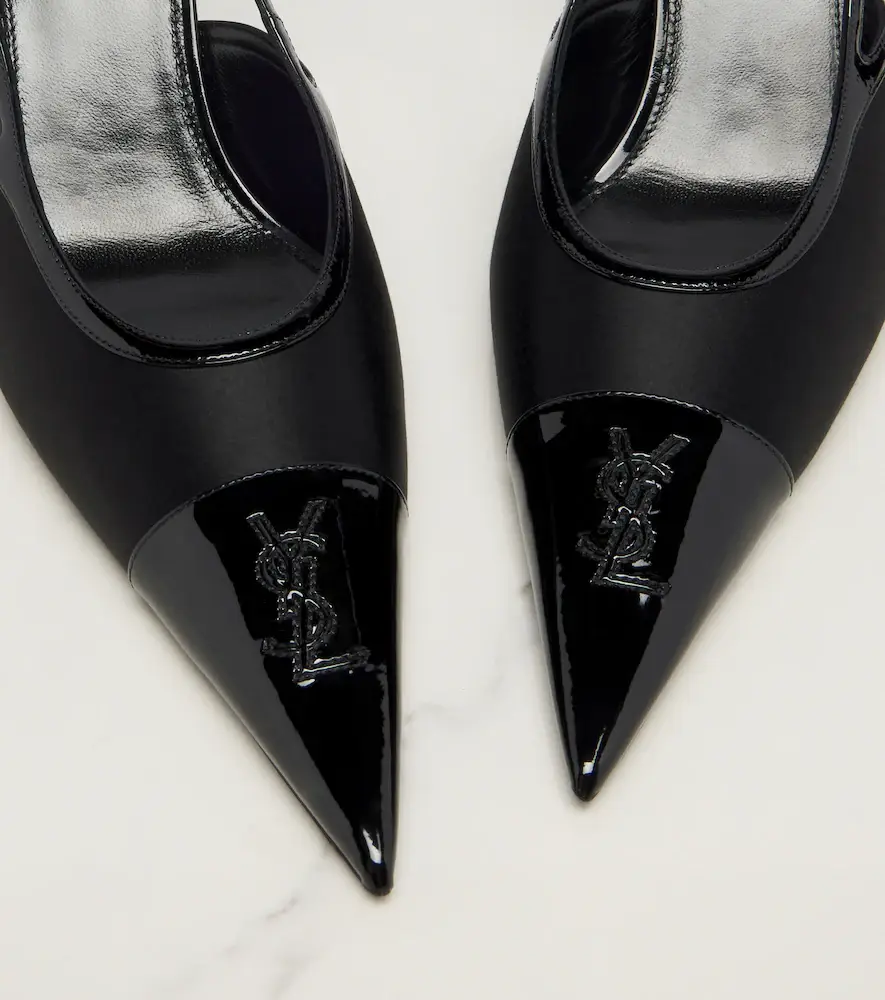 Saint Laurent Renée satin and leather slingback pumps | Thumbnail 4