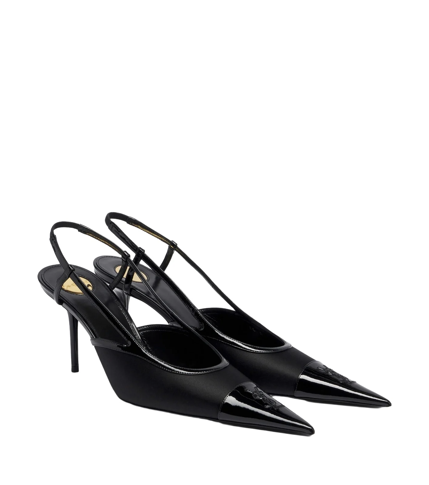 Renée satin and leather slingback pumps