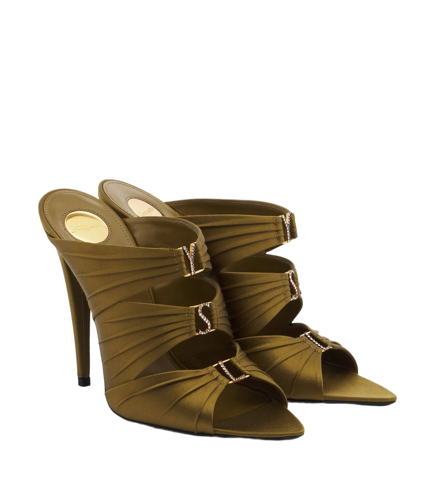 Saint Laurent Emilie embellished crêpe satin mules