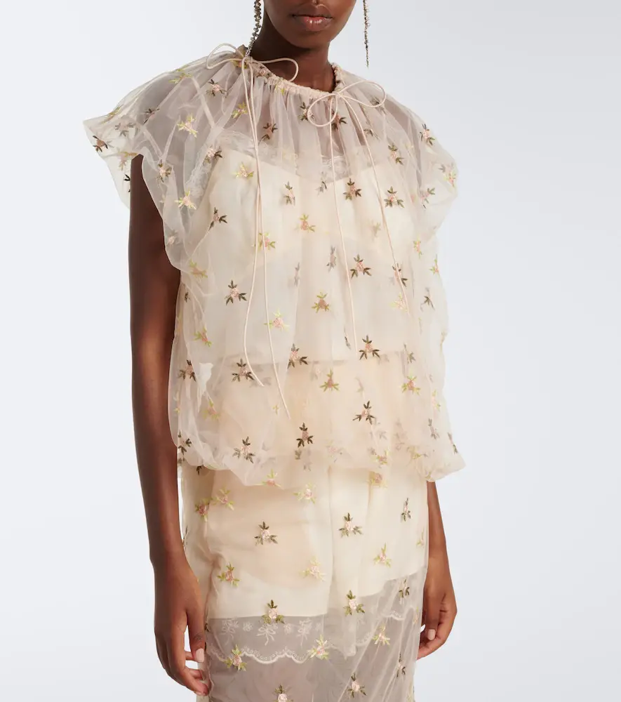 Simone Rocha Embroidered gathered tulle top | Thumbnail 2 Simone Rocha Embroidered gathered tulle top | Thumbnail 2