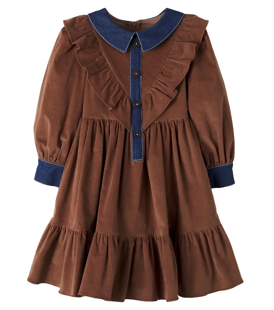 Patachou Denim-trimmed cotton-blend corduroy dress | Image 1 Patachou Denim-trimmed cotton-blend corduroy dress | Image 1