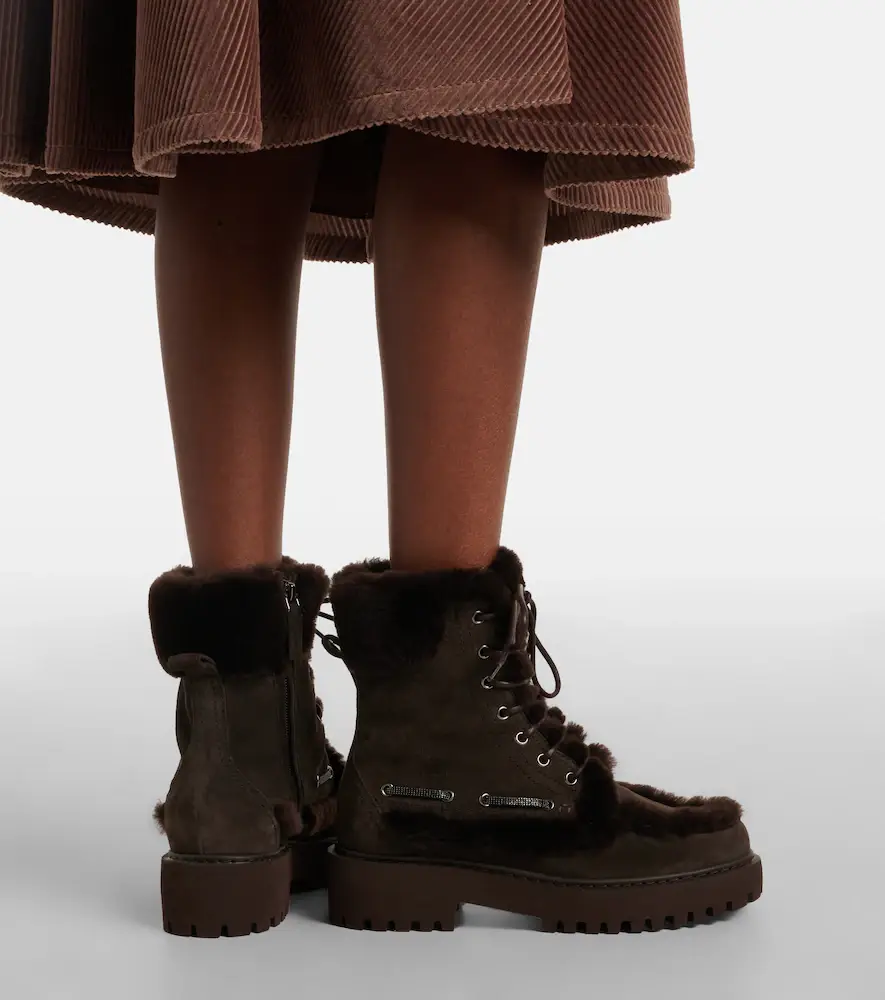 Brunello Cucinelli Monili shearling-trimmed suede lace-up boots | Thumbnail 3 Brunello Cucinelli Monili shearling-trimmed suede lace-up boots | Thumbnail 3