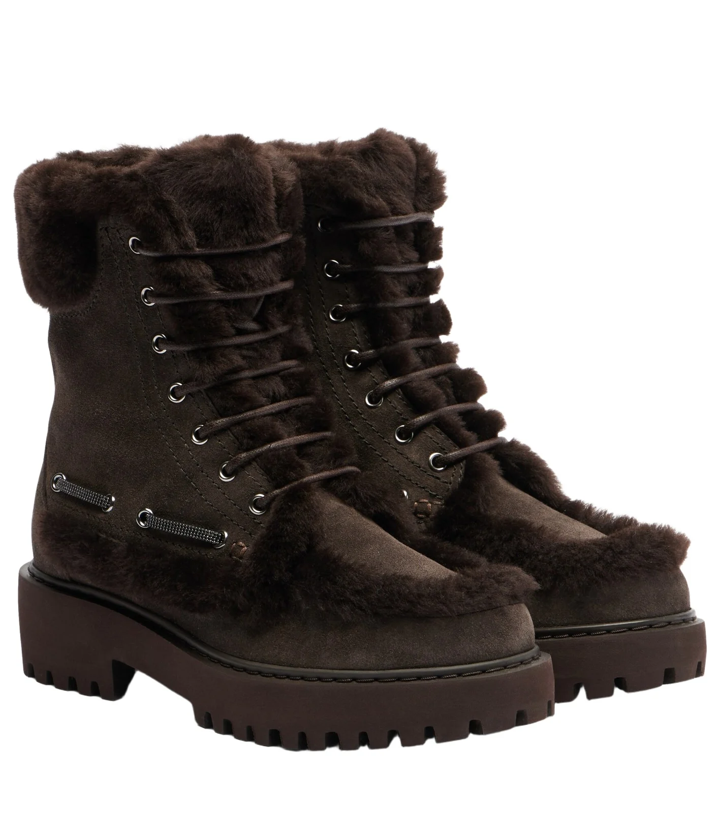 Monili shearling-trimmed suede lace-up boots Monili shearling-trimmed suede lace-up boots