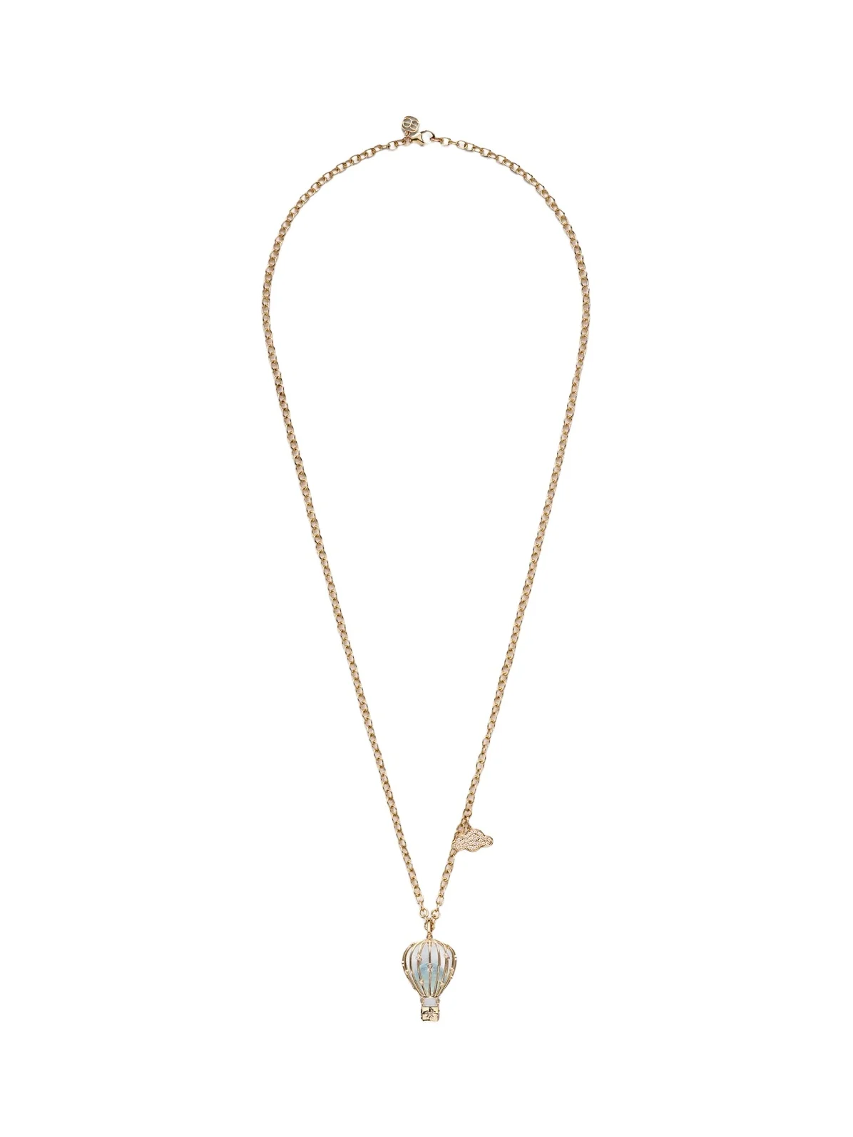Hot Air Balloon and Cloud 14kt gold chain necklace with aquamarine and diamonds