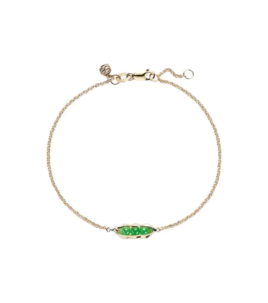 Sydney Evan Pea Pod 14kt gold bracelet with jades