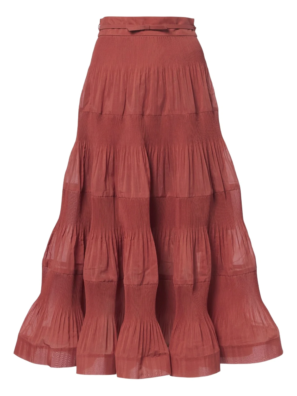 Belted pleated midi skirt