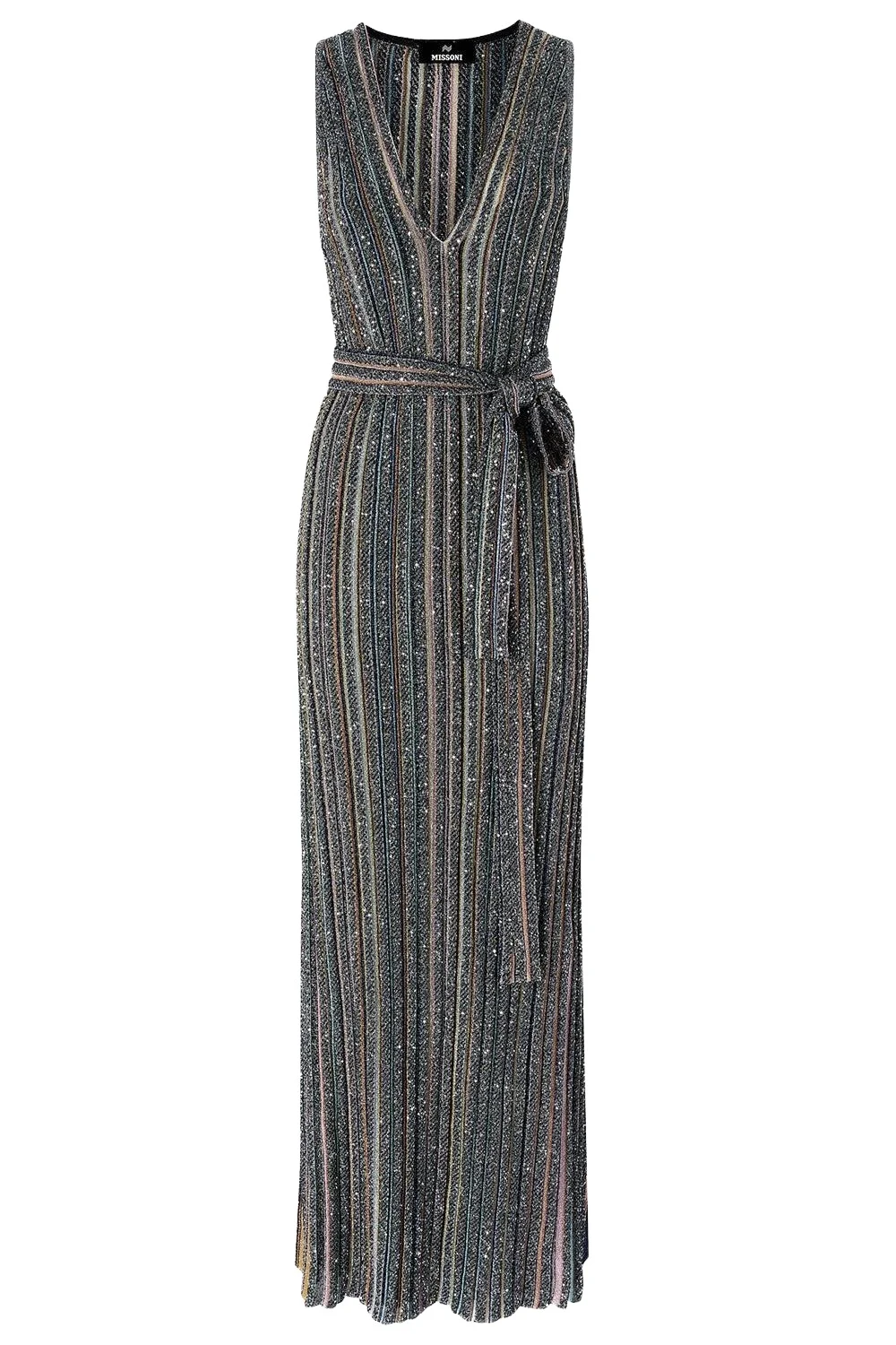 Sleeveless Long Knit Dress - Multicolor Black