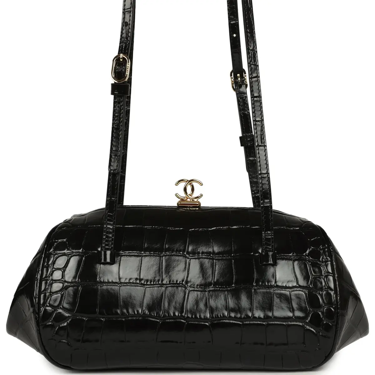 Chanel Chanel Clutch Bag with Leather Straps Black Croc Embossed Calfskin Gold Hardware | Thumbnail 4 Chanel Chanel Clutch Bag with Leather Straps Black Croc Embossed Calfskin Gold Hardware | Thumbnail 4