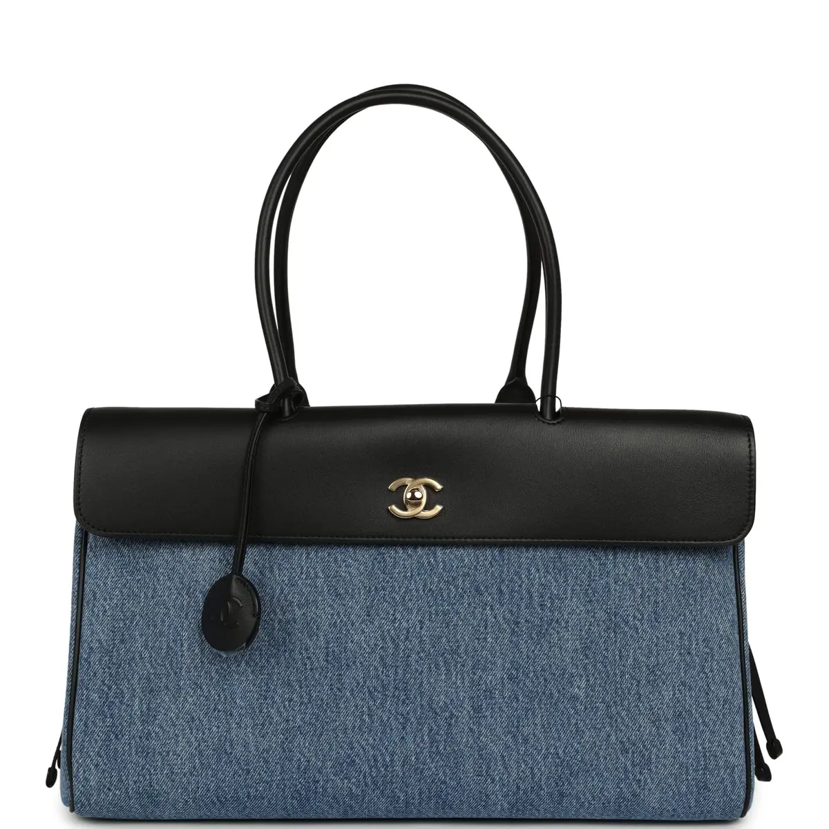 Chanel Chanel Large "Urban Essential" East West Shopping Tote Blue Denim, Black Caviar Gold Hardware | Image 1 Chanel Chanel Large "Urban Essential" East West Shopping Tote Blue Denim, Black Caviar Gold Hardware | Image 1