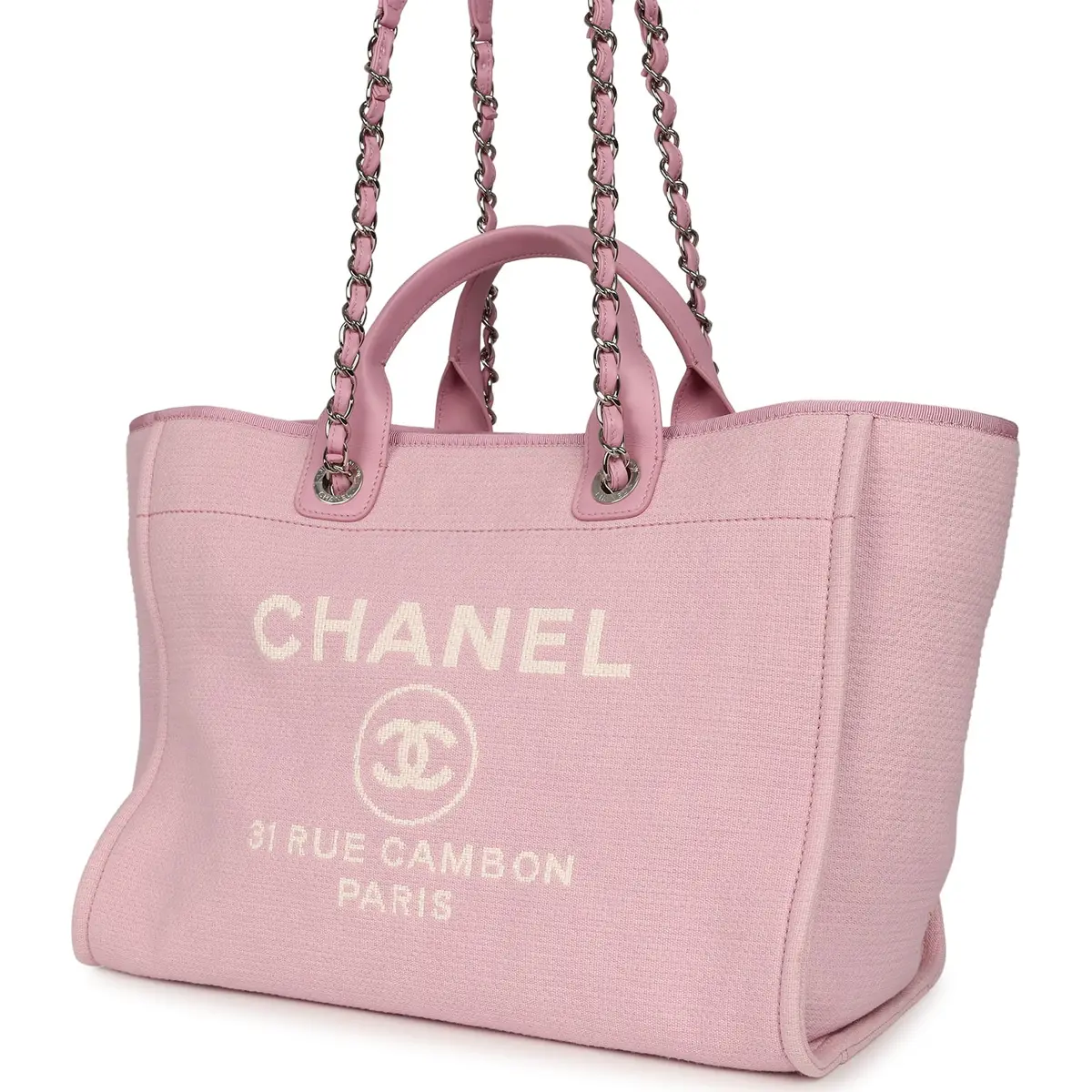 Chanel Chanel Medium Deauville Shopping Tote Pink Canvas Silver Hardware | Thumbnail 5 Chanel Chanel Medium Deauville Shopping Tote Pink Canvas Silver Hardware | Thumbnail 5