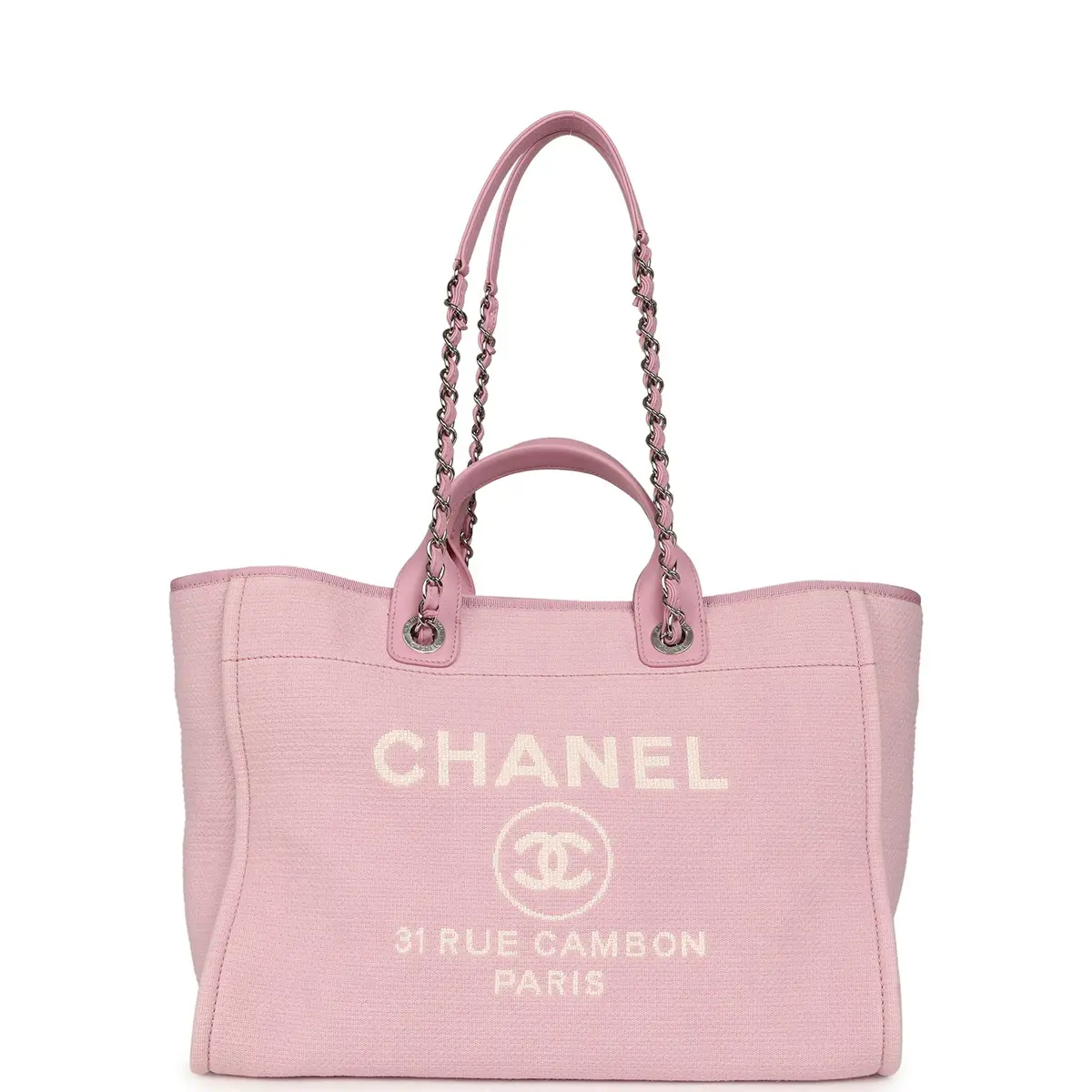 Chanel Chanel Medium Deauville Shopping Tote Pink Canvas Silver Hardware | Thumbnail 6 Chanel Chanel Medium Deauville Shopping Tote Pink Canvas Silver Hardware | Thumbnail 6