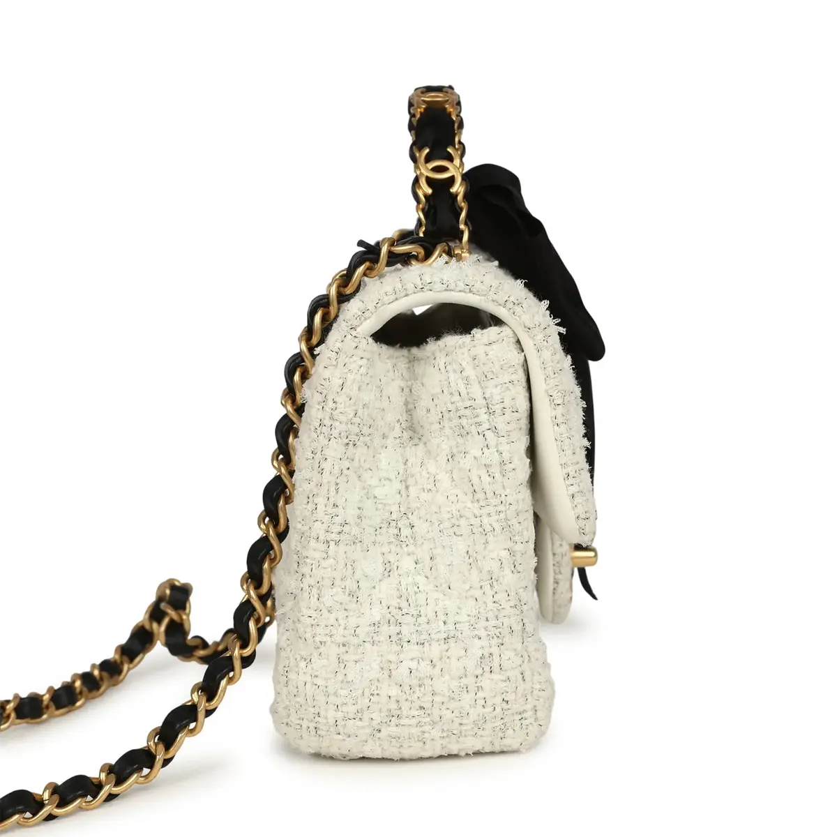 Chanel Chanel Mini CC Rectangular Flap Bag with Top Handle White Tweed Brushed Gold Hardware | Thumbnail 3 Chanel Chanel Mini CC Rectangular Flap Bag with Top Handle White Tweed Brushed Gold Hardware | Thumbnail 3