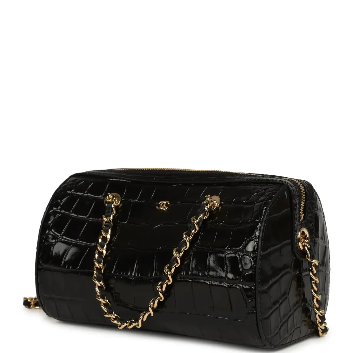 Chanel Chanel Mini Timeless Classic Barrel Bag with Chain Black Croc Embossed Calfskin Gold Hardware | Thumbnail 5